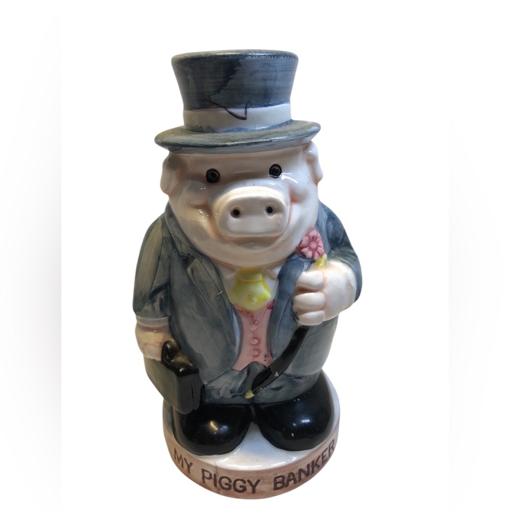 Vintage Piggy Bank Dapper Pig in Blue Suit and Top Hat Made In Taiwan Reco 70’s